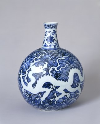 Blue sea dragon grain flat pot