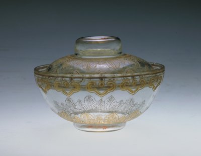 Transparent glass gold bowl